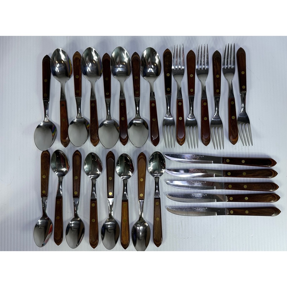 Town & Country Washington Forge Flatware Set 21pc Stainless USA Wood Handle